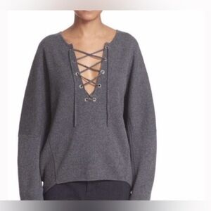Vince Grey Merino Wool Cashmere Lace Up Sweater Size Large